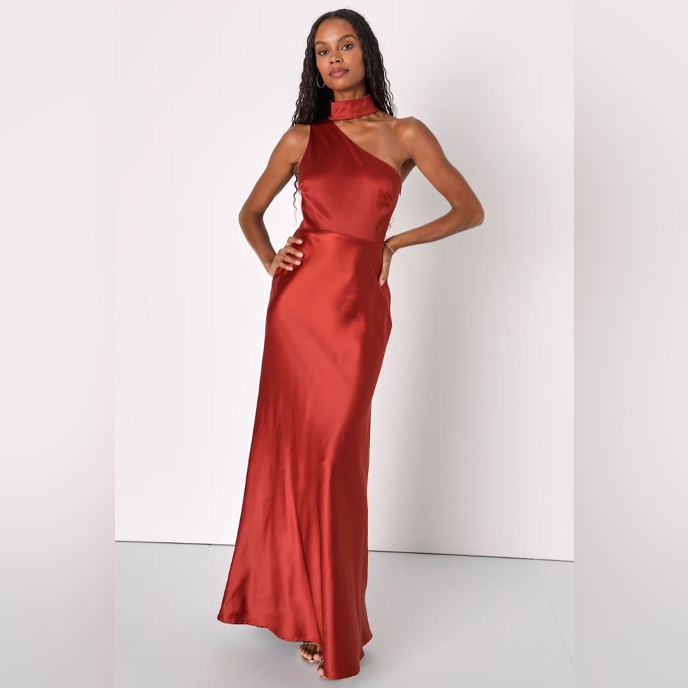 Lulus Satin Asymmetrical Halter Maxi Dress